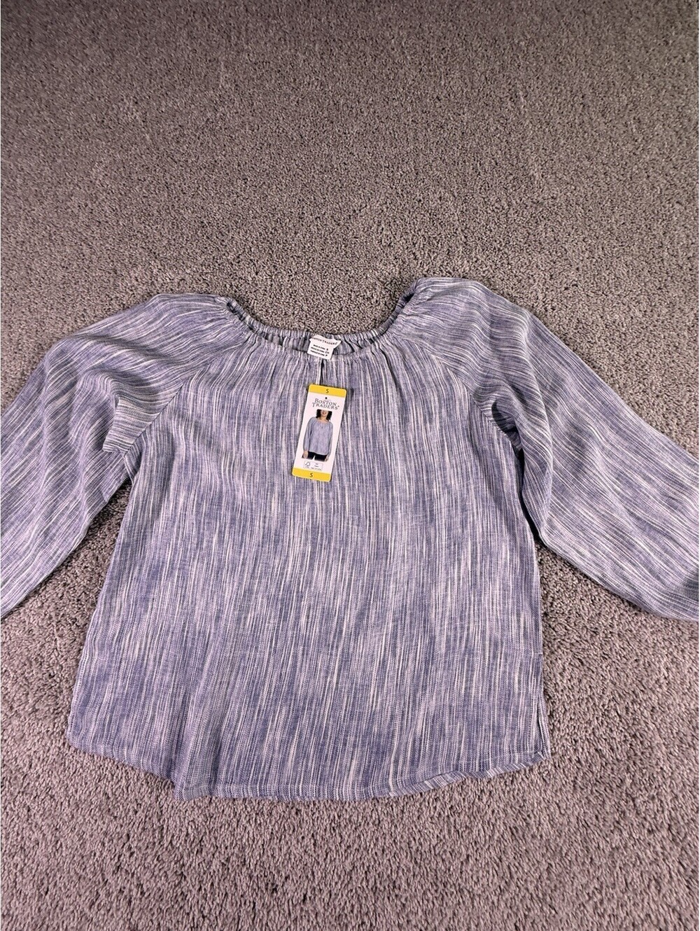 NWT Boston Traders Women’s Small Boho Top Blue And White Long Sleeve Linen